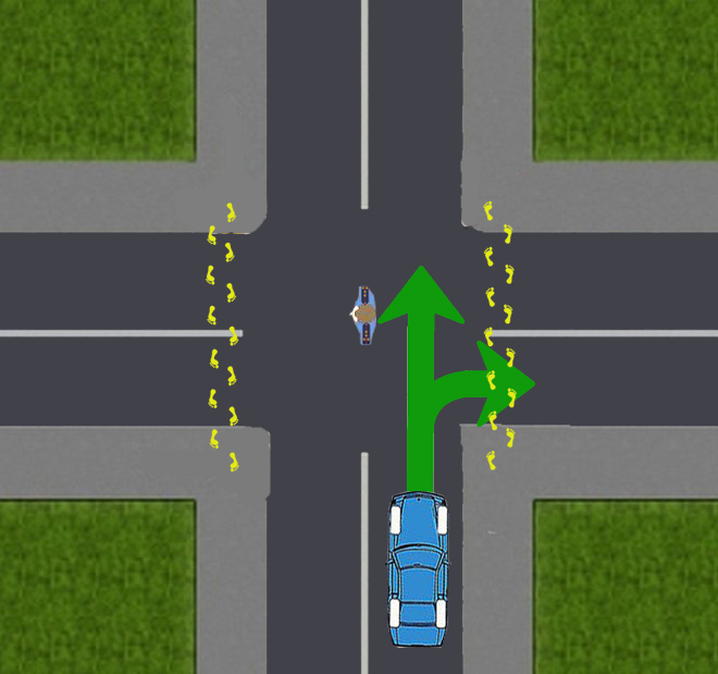 Поворот на перекрестке со светофором